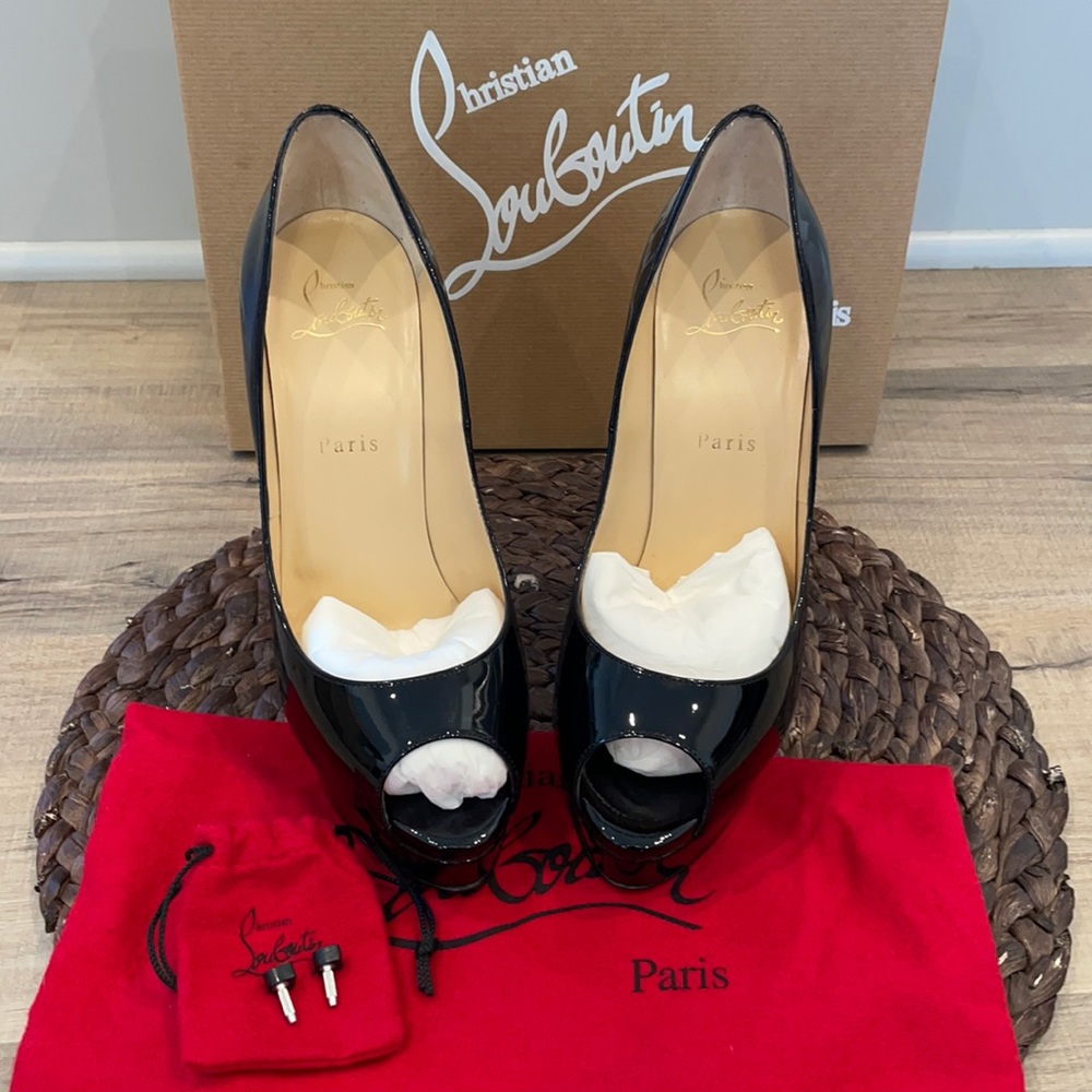 Christian Louboutin Black Patent Peep-Toe Platform Pumps
